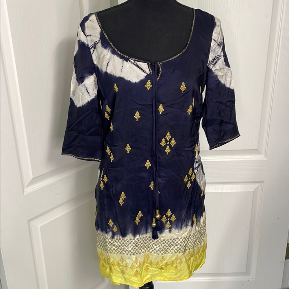 Juicy Couture pure silk shift dress size S indian style embroidered